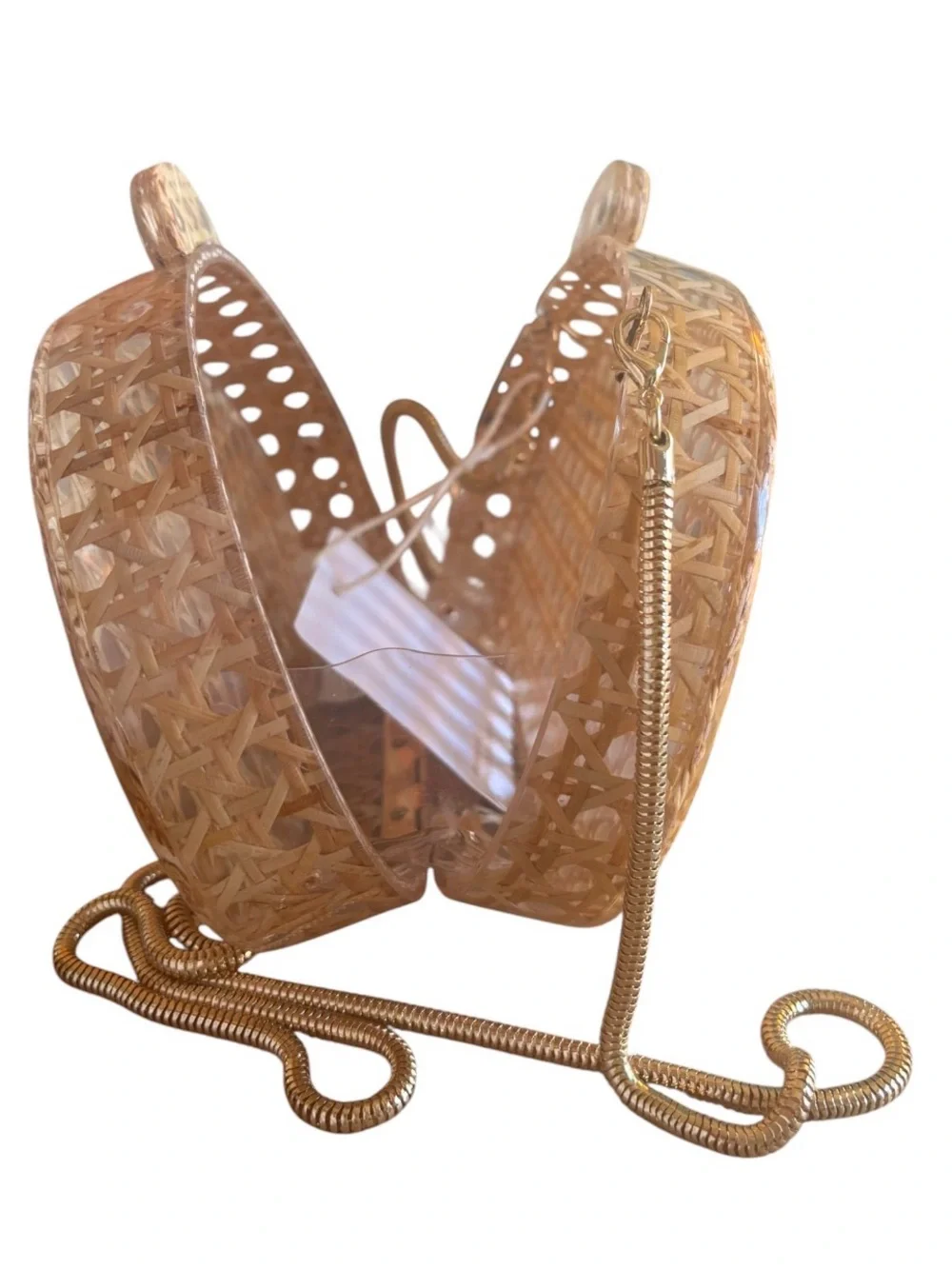Lago De Sac Woven Rattan Acrylic Clutch Bag Gold Chain Strap Boho Cottagecore